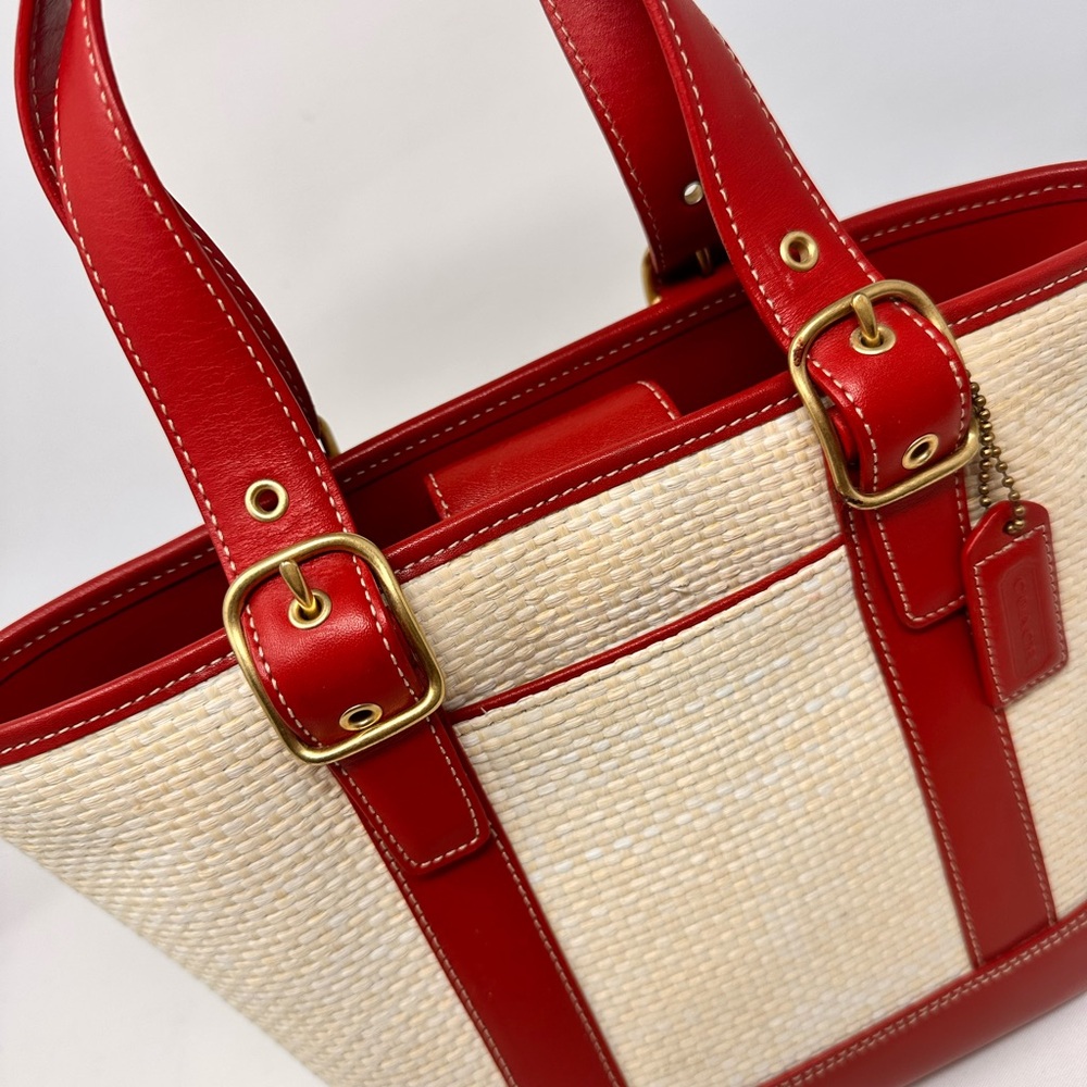 Vintage Coach 8909 Woven Straw Handbag Cherry Red Y2K - Picture 2 of 8